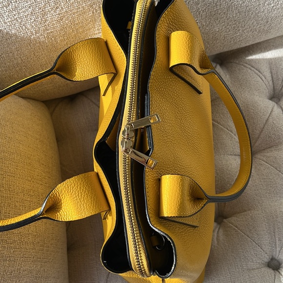 Yellow Genuine Leather Top Handle Handbag - Picture 5 of 13